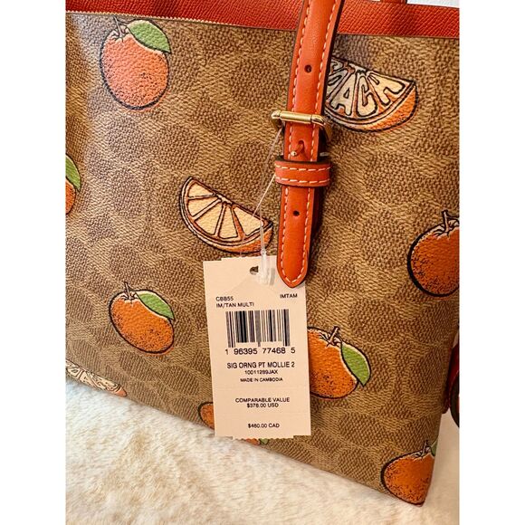Coach Mollie Satchel Signature Canvas Orange Print Tan Multi NWT Crossbody - Picture 7 of 15